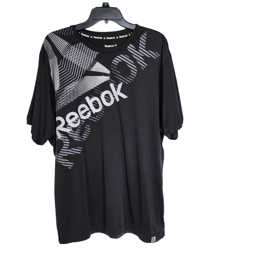Reebok Men Performance T Shirt Size XL Black Crew Neck Graphic Tee Logo Athletic